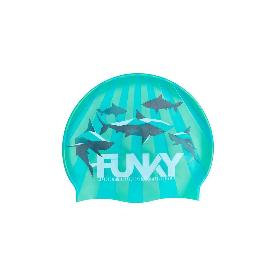 Funkita – SHARK BAY – 鯊魚成人矽膠泳帽 – 水藍色